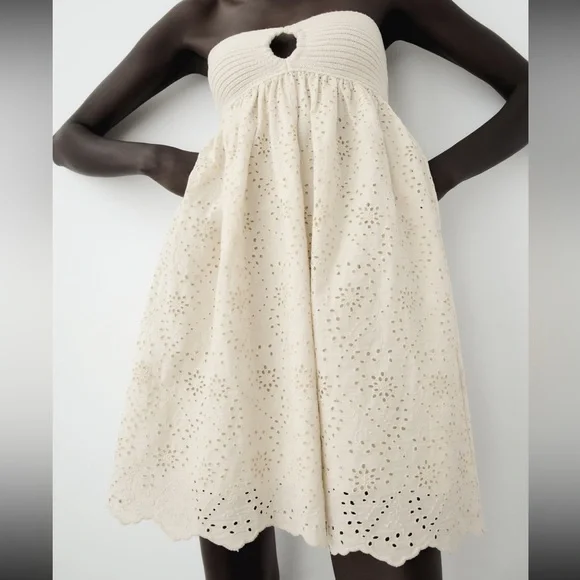 ZARA COMBINATION EMBROIDERED KNIT DRESS - Picture 2 of 12